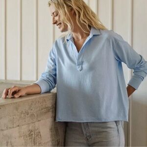 Frank & Eileen Patrick Popover Henley Top Shirt Pullover Blue Large $168